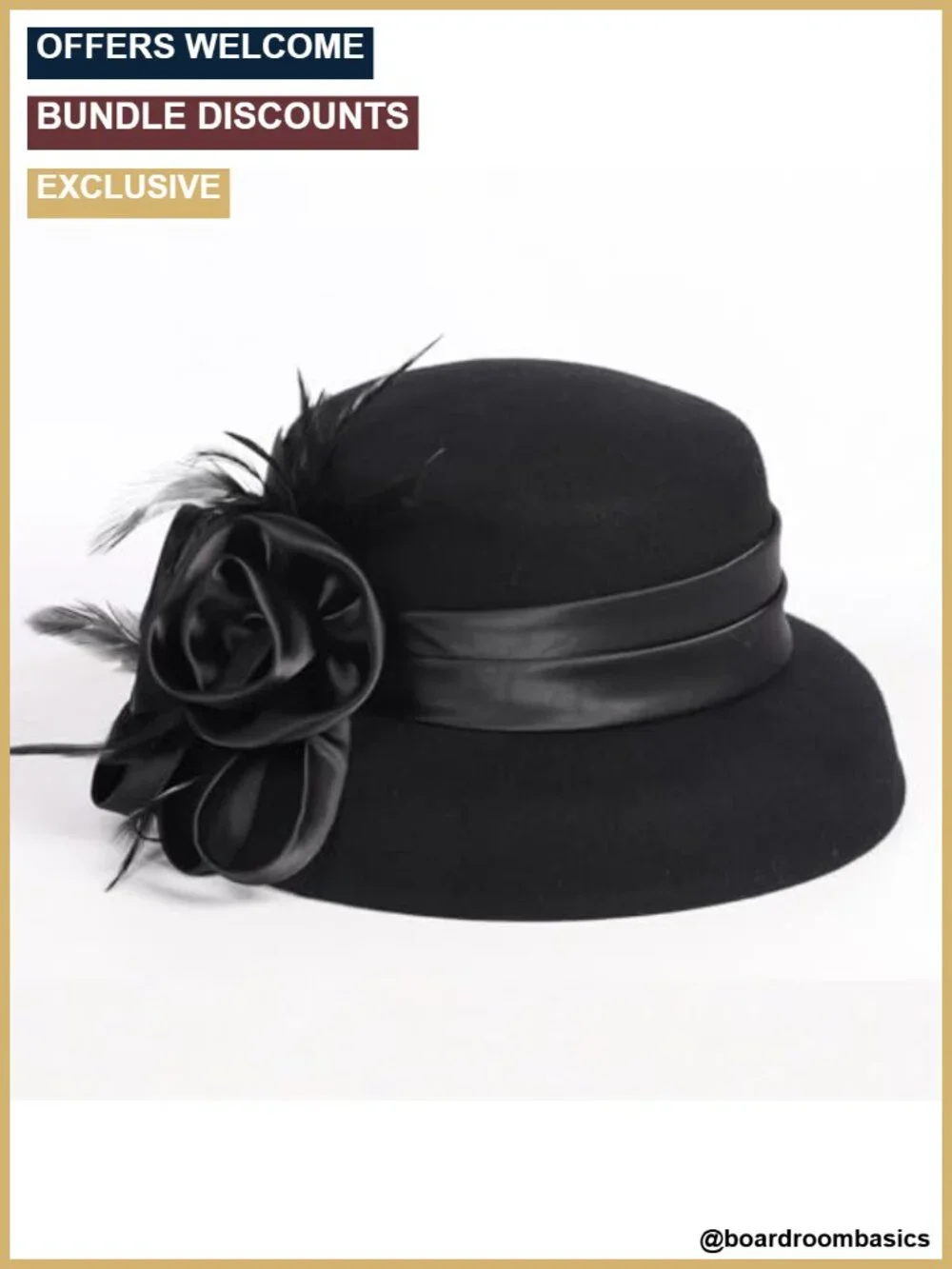 Wool Felt Cloche Hat with Flower Feather Hepburn Style Church Tea Party Dress